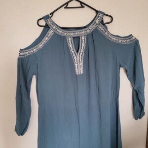 Time and Tru Teal Dress with White Embroidery